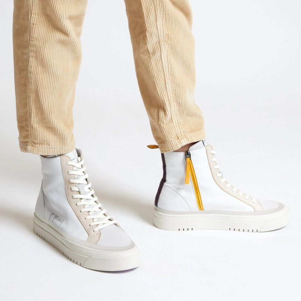 Oncept Lisbon Hightop Sneakers in White Cappuccino Womens Sizes